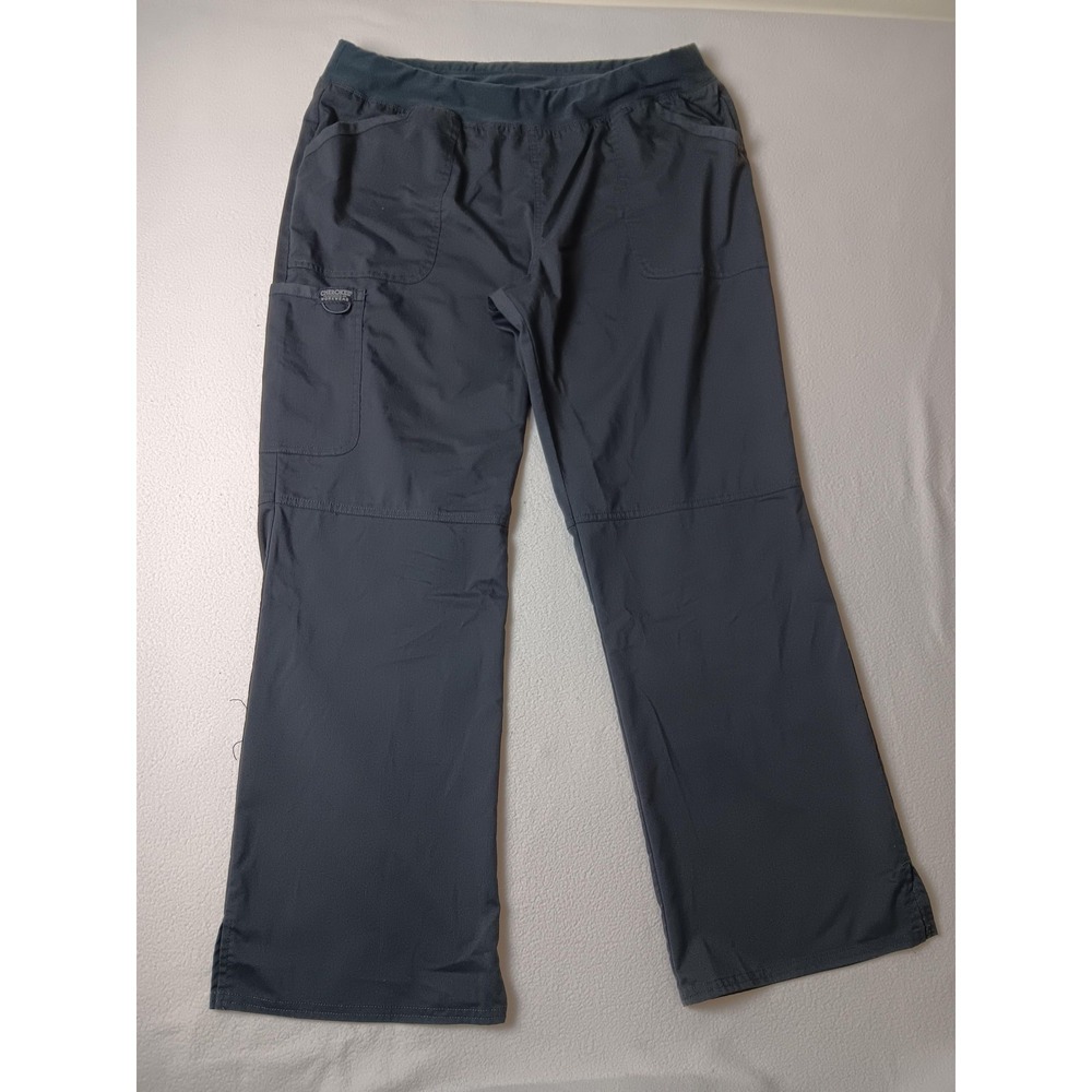Cherokee Workwear Cargo Pants Womens XL Gray Microfiber Stretch Elastic Waist